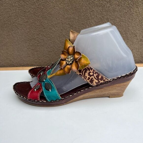 LArtiste Spring Step Flower Rhinestone Wedge Sandals Charlotte Size 41 US 9.5-10 - Picture 4 of 8